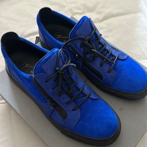 Blue suede sneakers